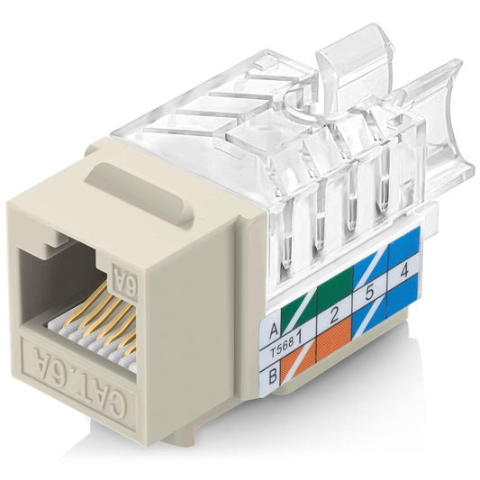 Everest 45° Angled RJ45 Cat6A Keystone Jacks 50-Pack in Ivory - Slim Profile Female RJ45 Connectors - Cat 6A Keystone Jack - Compatible with 45° Angled Speed Termination Tool - 45Term (B0BL3GS7ZY)