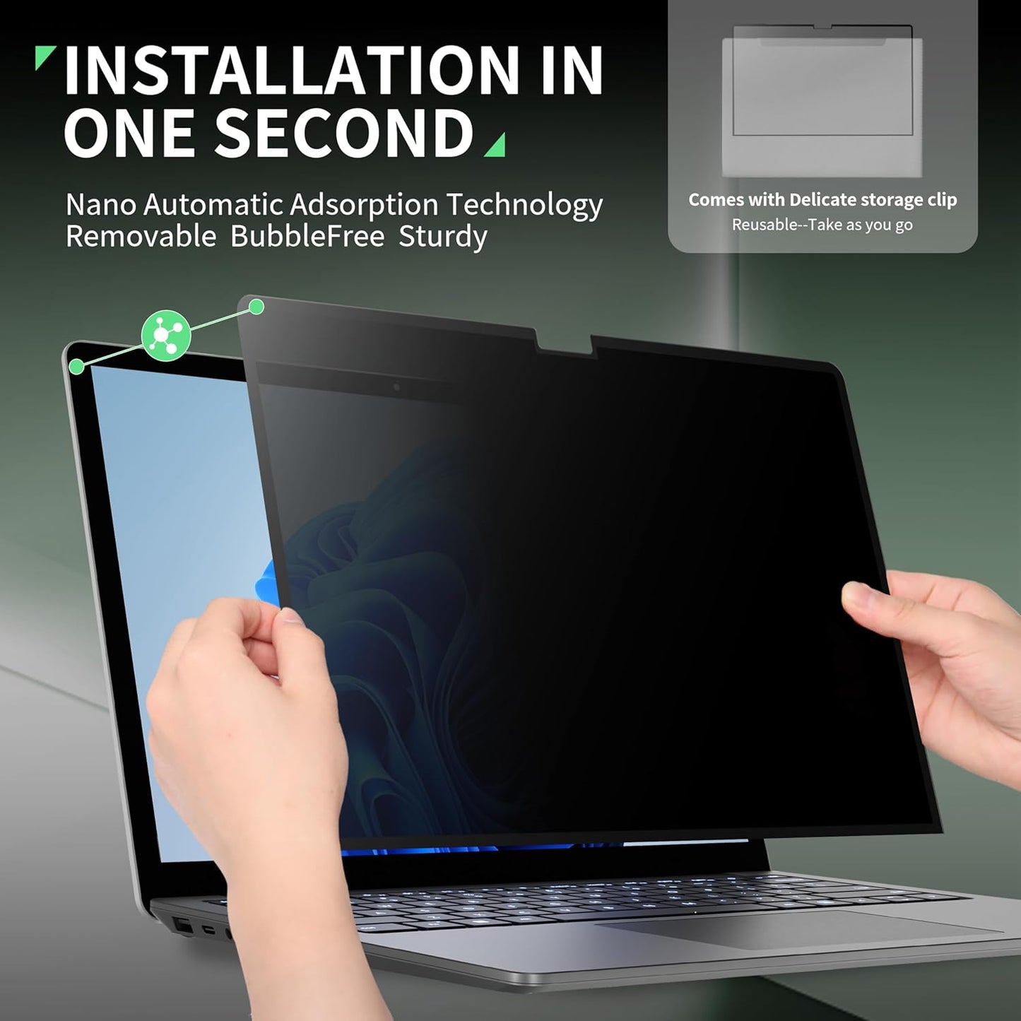 Nano 15 Inch Privacy Screen for Microsoft Surface Laptop 6/5/4/3/2/1, Removable Film Anti-Spy Filter Black Security Protector, Anti Glare Blue Light Shield Matte Screen Guard