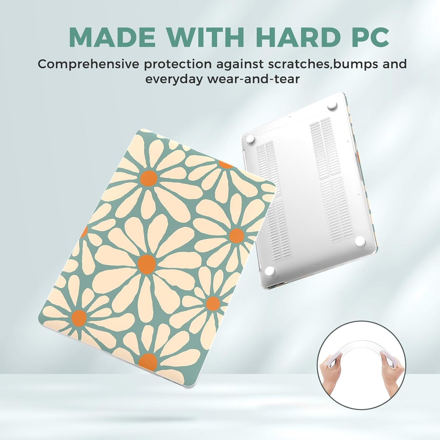 iCasso for MacBook Air 13 inch Case 2020 2019 2018 Release A2337 M1 A2179 A1932, Cute Flower Hard Shell Protective Case for MacBook Air 13.3 inch & Keyboard Cover & Screen Film, Daisy Green