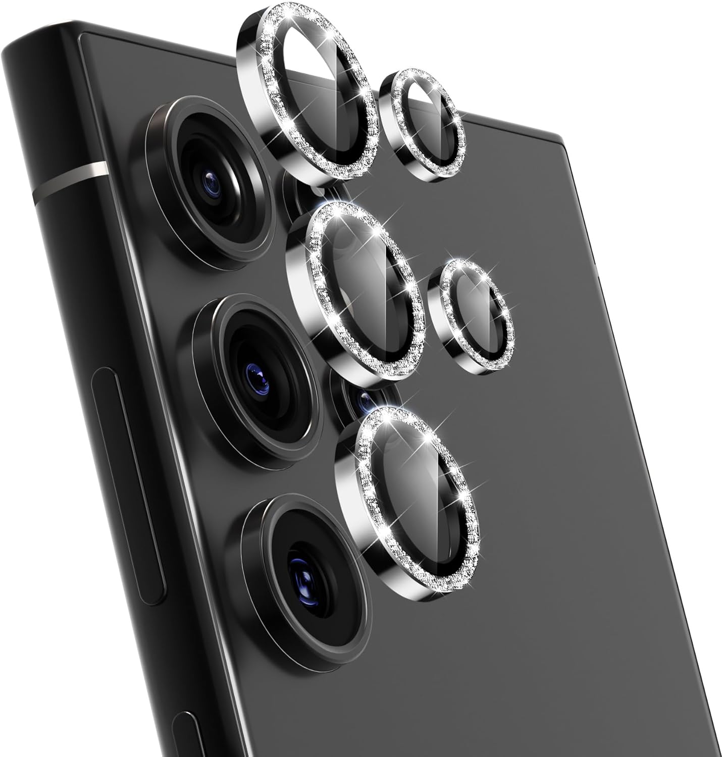 For Samsung Galaxy S24 Ultra Camera Lens Protector, Individual Lens Protector, Ultra HD 9H Tempered Glass Screen Protective Cover, Anti-scratch, Military Grade Drop Protection 2 Set. (Glitter Silver, S24 Ultra)