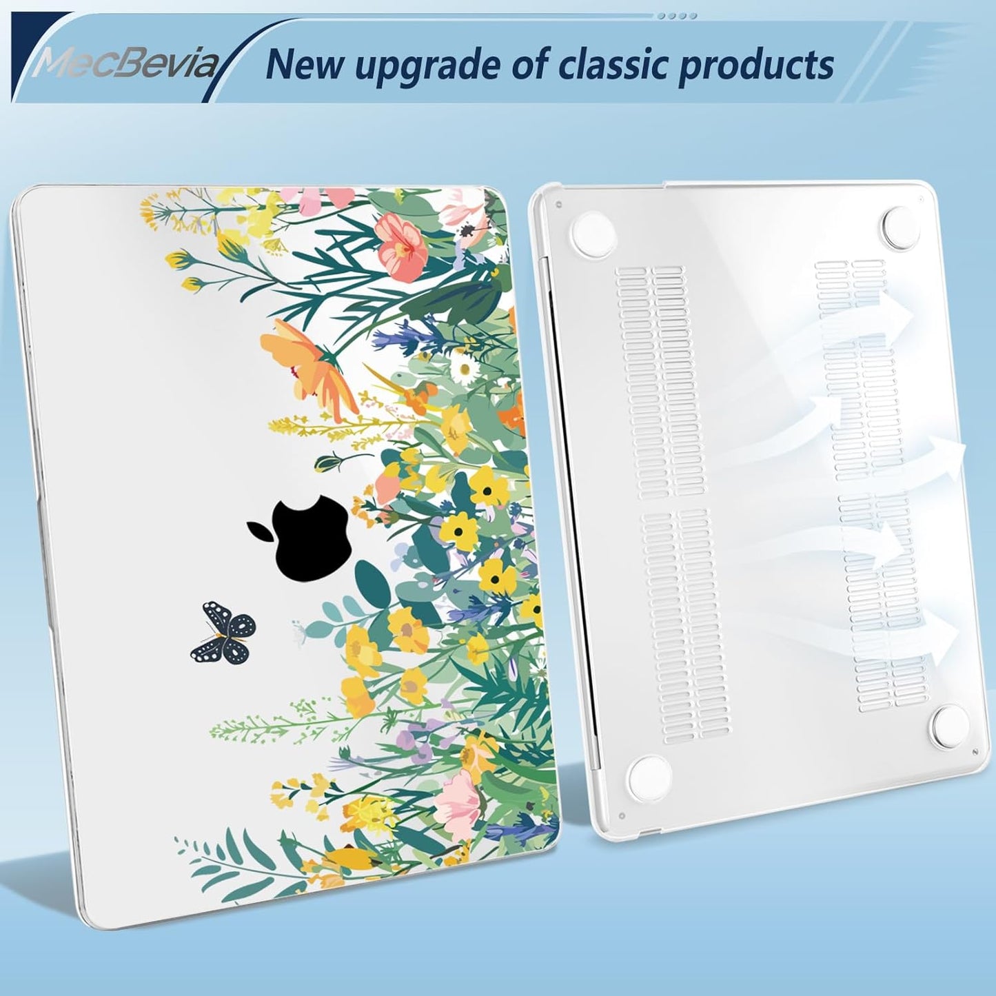 Compatible with MacBook Air 13.6 inch Case, M4 A3240/M3 A3113/M2 A2681 (Released 2025 to 2022), Hard Shell, Keyboard Cover, Screen Protector, Webcam Cover & Type-C Adapter, Butterfly Flowers