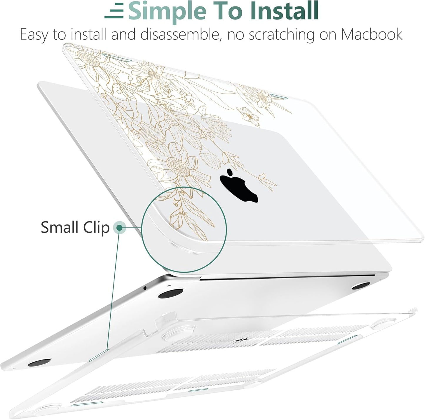 TWOLSKOO Compatible with M4 MacBook Air 13.6 inch Case 2025-2022 Release M4 A3240 M3 A3113 M2 A2681, Plastic Hard Shell & Keyboard Cover & Type C Adapter & Screen Protector, Monoline Floral