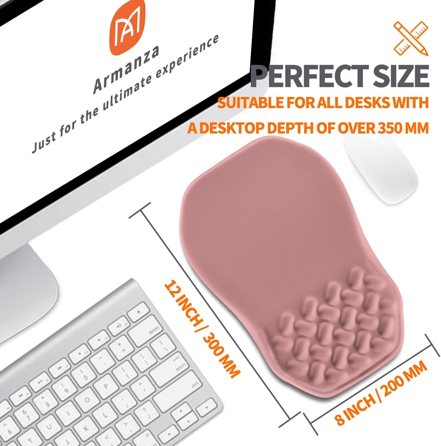 Ergonomic Slope Mouse Pad Wrist Support, Wrist Rest Mousepad for Carpal Tunnel Pain Relief with Massage Bulge and Slow Rebound Memory Foam (12x8 inch, Pink)