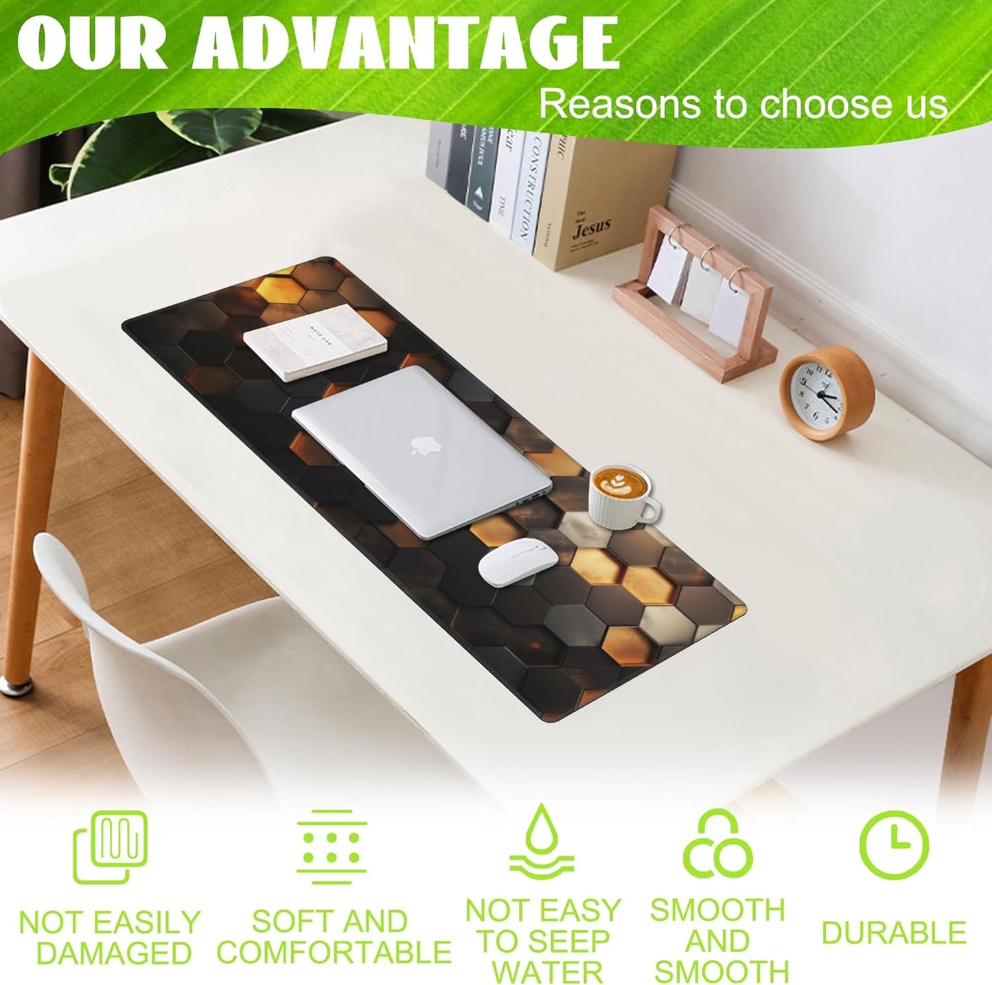 Desk Mat,Golden Honeycomb Technology Desk Pad,Honeycomb Technology Large Gaming Mouse Pad for Desk,Extended Big Computer Keyboard Mouse Pad with Non-Slip Base and Stitched Edge,31.5"x11.8"