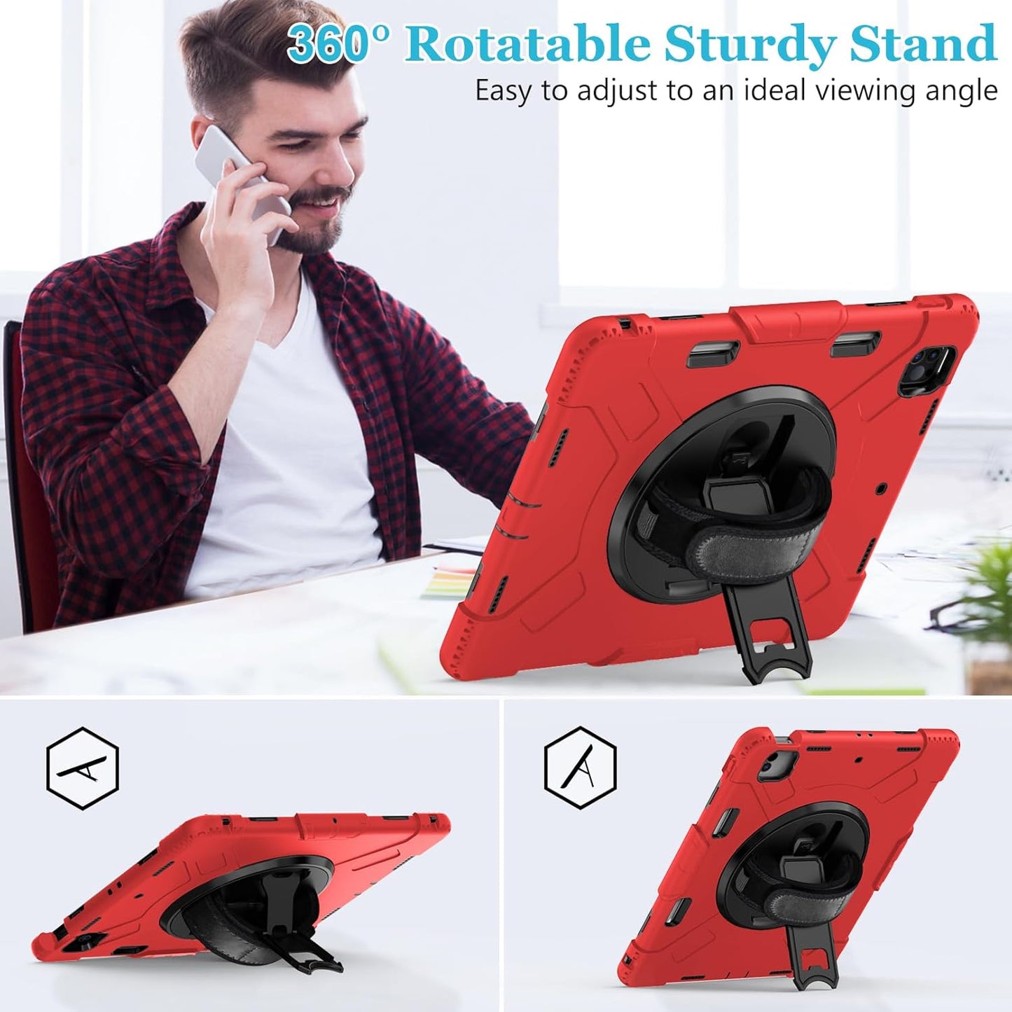 Case for iPad Pro 12.9 2022/2021/ 2020/2018: Cover for iPad Pro 12.9 6th/ 5th/ 4th/ 3rd Generation with Screen Protector- Stand- Pencil Holder- Handle- Shoulder Strap Red