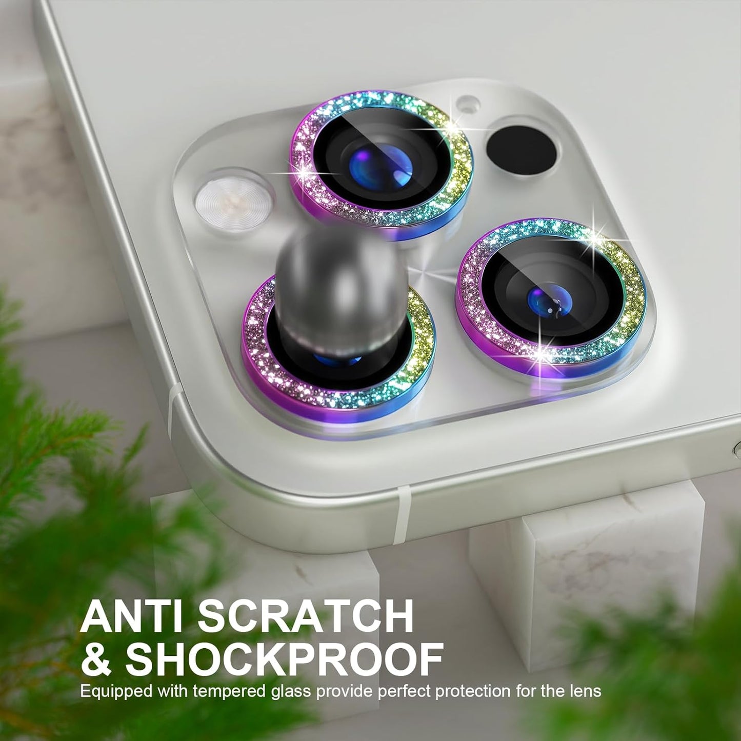 Choiche Compatible for iPhone 16 Pro/iPhone 16 Pro Max Camera Lens Protector, Bling Camera Cover with 9H Tempered Glass Lens Screen Protector Metal Ring Decoration Accessories (Clear-Colorful)