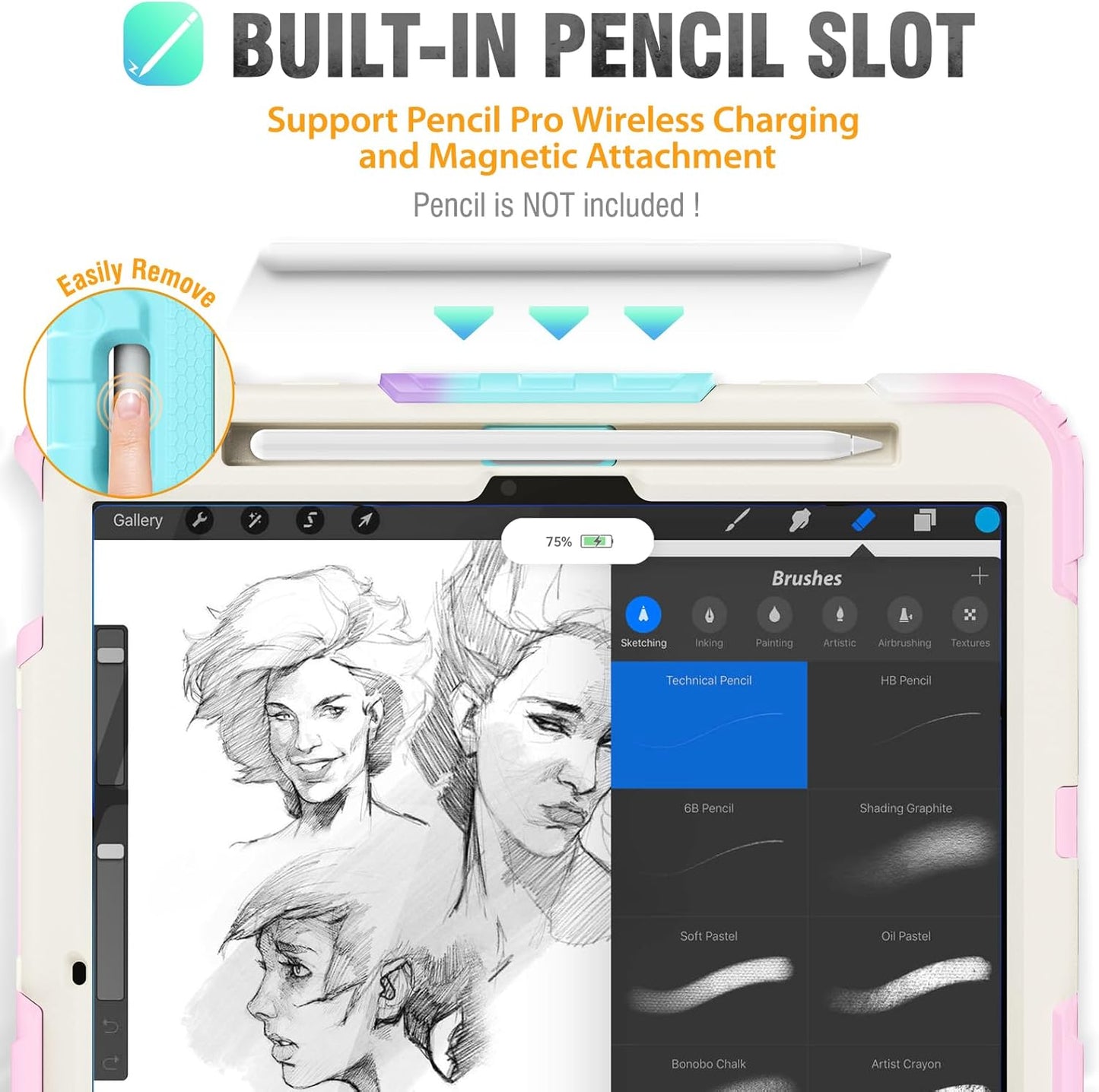 HXCASEAC Case for iPad Air 11 inch (2025 M3 / 2024 M2), Shockproof Design with Pencil Holder/Screen Protector/Rotating Hand Strap, Protective Cover for iPad Air 7th/6th Generation - Pink