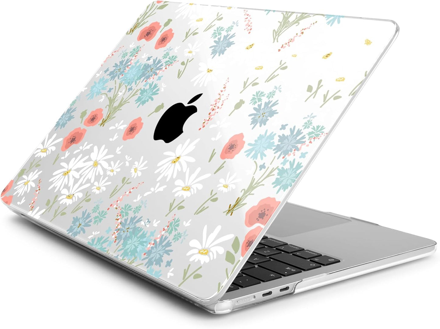 Batianda Premium Case for New MacBook Air 15 inch 2025 2024 2023 with M4 M3 M2 Chip, Floral Designed Protective Plastic Hardshell & Keyboard Cover & Screen Protector, Cute White Flower
