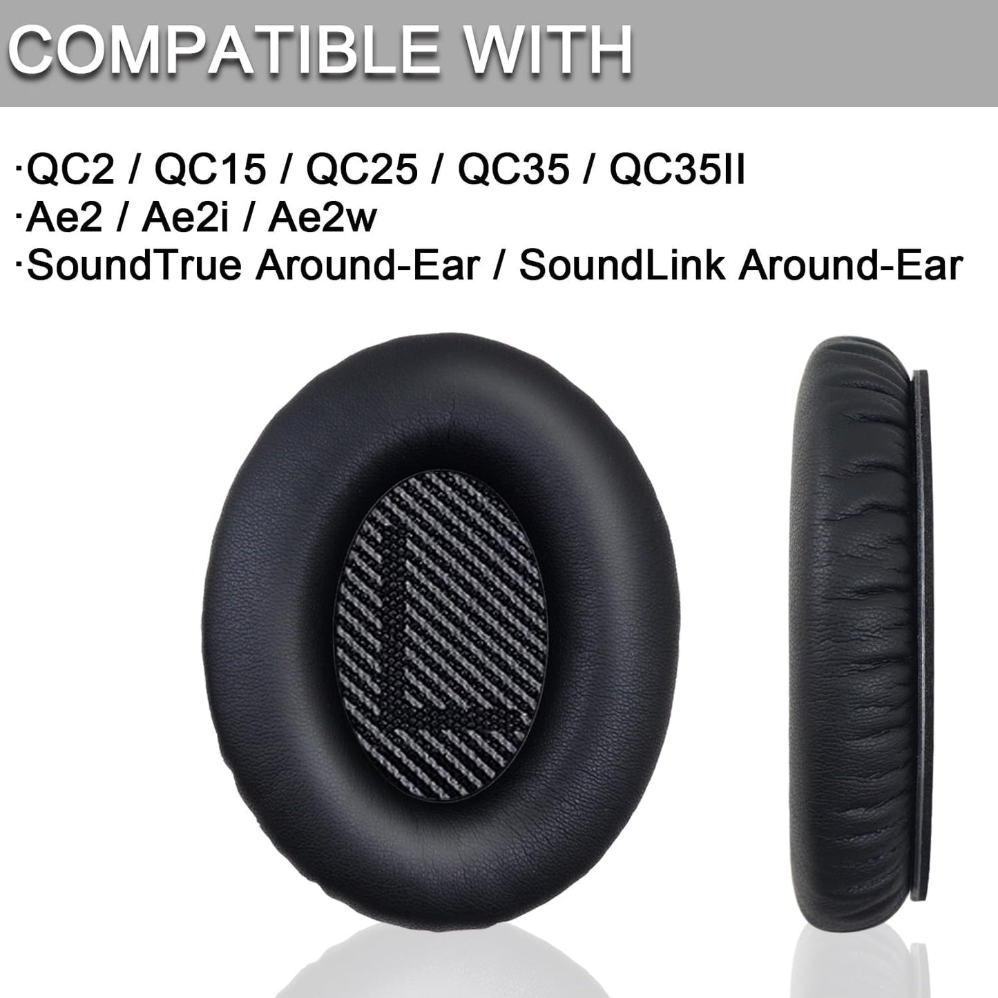 Ear Pads for Bose Quiet Comfort 35 Soft Protein Leather Replacement Earpads Ear Cushions Ear Pad for Bose QC 45/35 / 25/15 QC2 / Ae2 / Ae2i / Ae2W / Sound Link/Sound True (QC35-Black&Black)