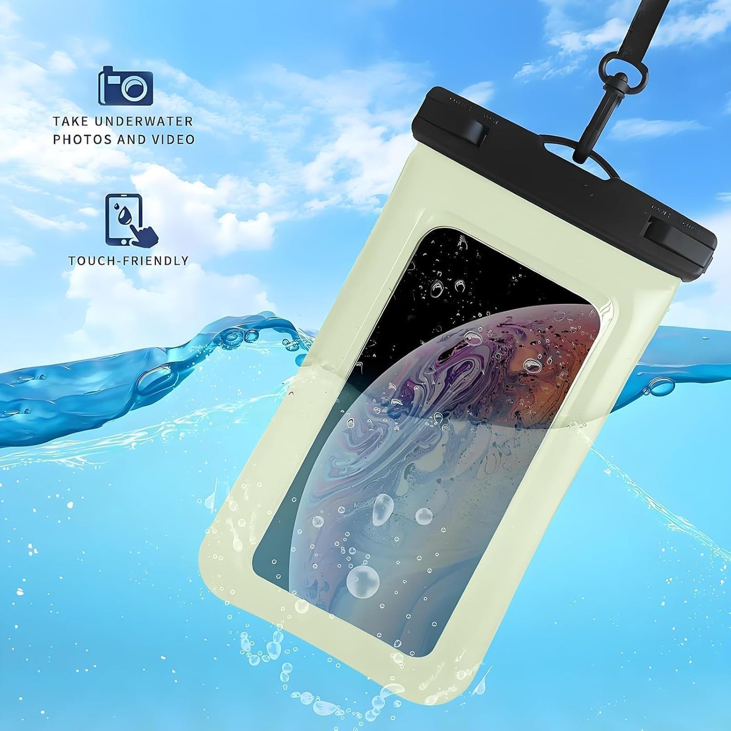 Floatable Soap Bubble Waterproof Phone Pouch/Case with Crossbody Lanyard for iPhone 16 Pro Max/15 Pro/14/13/12, IP68 Cellphone Dry Bag Beach Cruise Ship Essentials, 1 Pack-Mint Green-7″