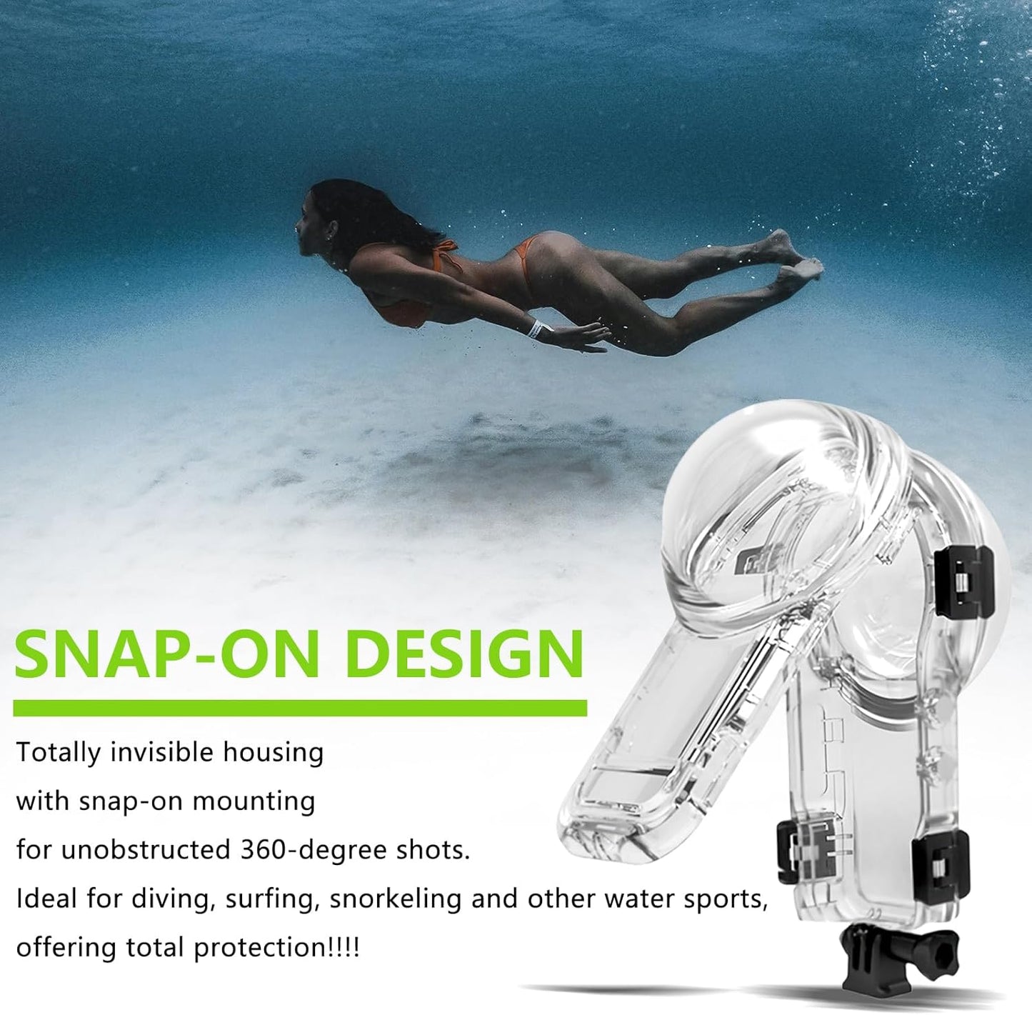 Invisible Dive Housing Case for Insta360 X5,Waterproof Up to 60M/196ft Invisible Underwater Photography Housing, X5 Protective Cover Shell with Bracket Accessories2