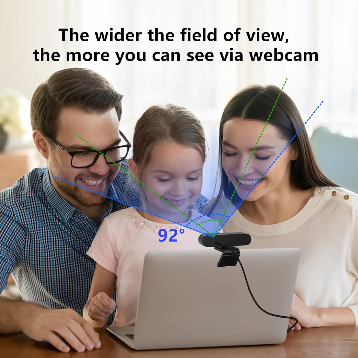 2K QHD Webcam with Windows Hello Facial Recognition, 4MP Computer Camera with Noise-reducing Mic, Privacy Cover, 92° FOV Laptop Webcam for Video Conferencing, Live Streaming, Online Learning