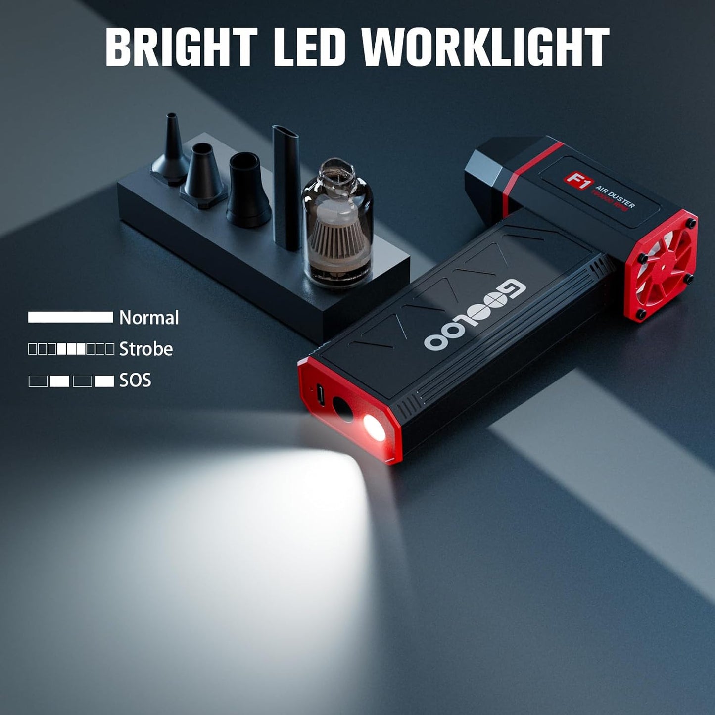 GOOLOO F1 Compressed Air Duster,4 Gear 160000RPM Electric Air Duster, Rechargeable Cordless Air Blower with LED Light, Mini Blower Desk Vacuum Cleaning Kit for Computer Keyboard Home Car Dust Removal