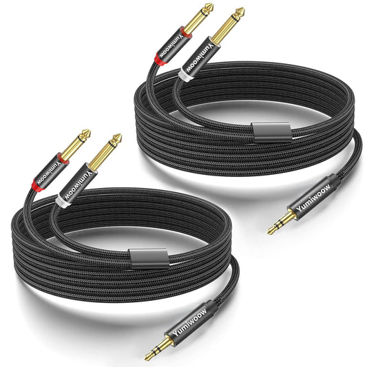 3.5mm to Dual 1/4 Adapter 1/8 to 6.35mm TS Mono Audio Cable Stereo Breakout Cord Y Splitter Compatible with iPhone, iPod, Computer Sound Card, Headphone, Speaker, Home Stereo System (6.6FT/Pack)