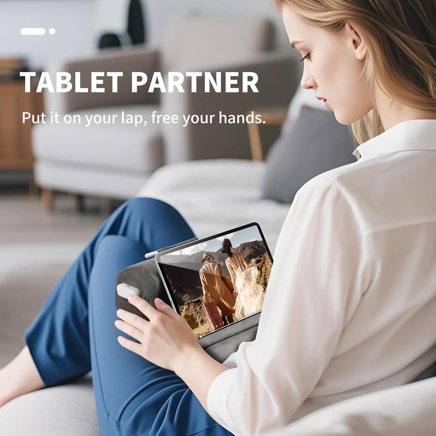 CreaDream Tablet Pillow Stand, Pillow Pad for IPad, Tablet Holder for Bed, Lap and Desk with 3 Viewing Angles, Tablet Accessory Compatible with 4-13 inch Kindle, Galaxy Tab, E-Reader (Gray)