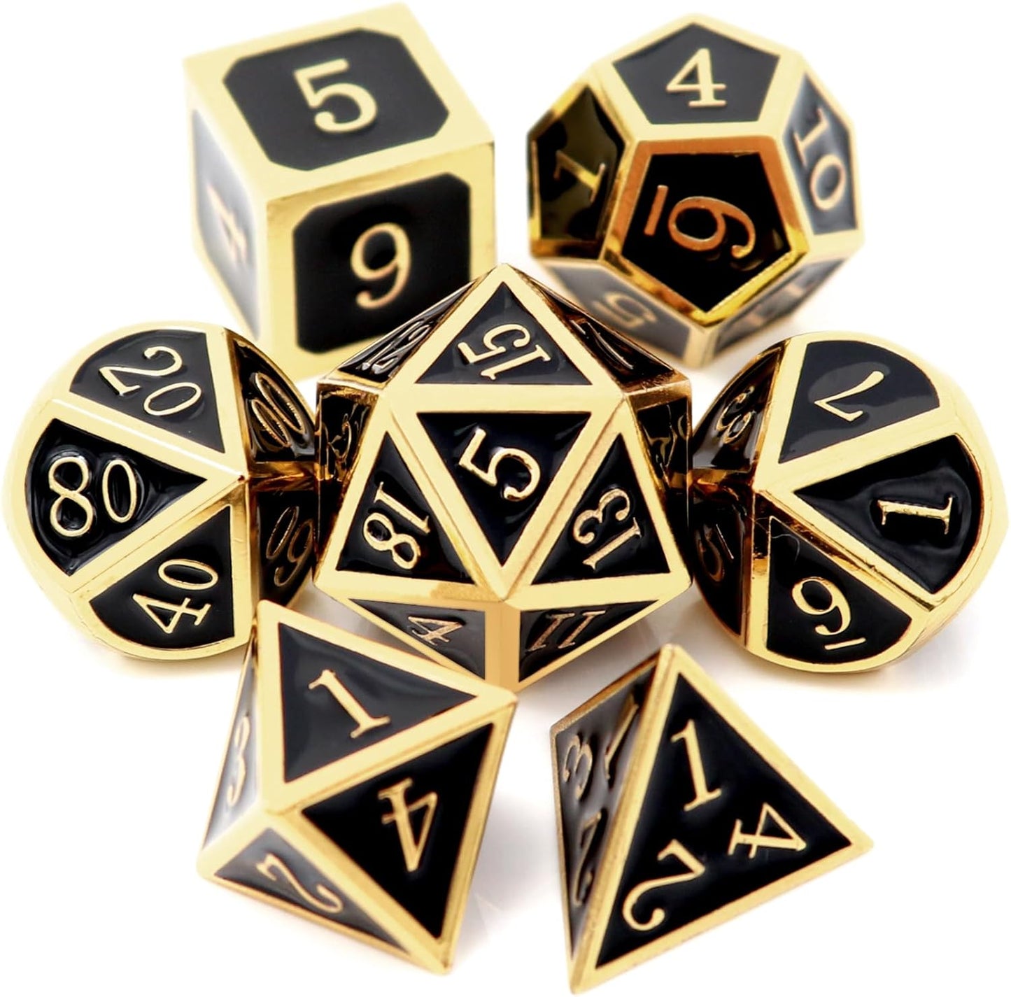 Haxtec DND Metal Dice Set D&D Dice Compatible with Dungeons and Dragons Roleplaying Games-Glossy Enamel Dice (Gold Black)