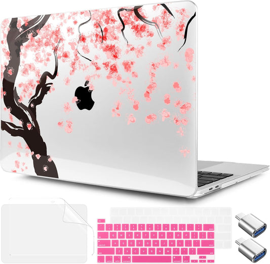 TWOLSKOO Compatible with MacBook Pro 13 inch Case 2023-2016 A2338 M2/M1 A2251 A2289 A2159 A1989 A1706, Plastic Hard Shell Cover & Keyboard Skin & Screen Protector, Cherry Blossoms