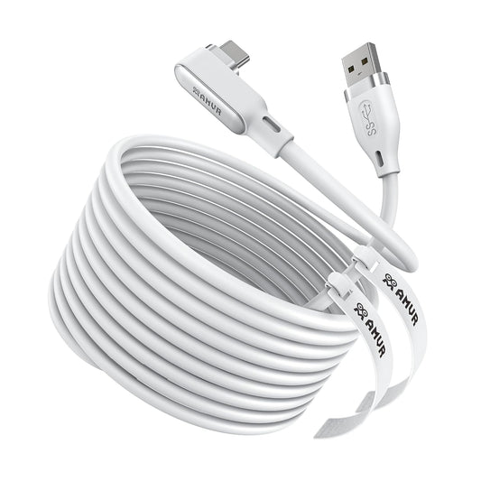 AMVR 16FT(5M) Link Cable Compatible with Meta Quest 3/3s/2/Pro & Pico 4 Series - Max to 5Gbps USB-C Data Line to USB 3.0 for PC Gaming & SteamVR Transmission (White)