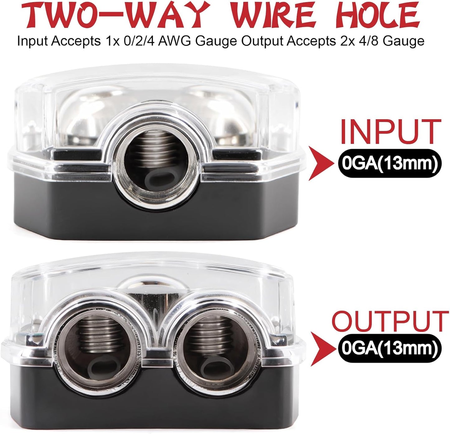 2 Way Power Distribution Block 1x 0 GA in 2X 0 GA Out Circuit Protector Distribution Connecting Blocks for Car Audio Splitter,1Pc with Installation Kit