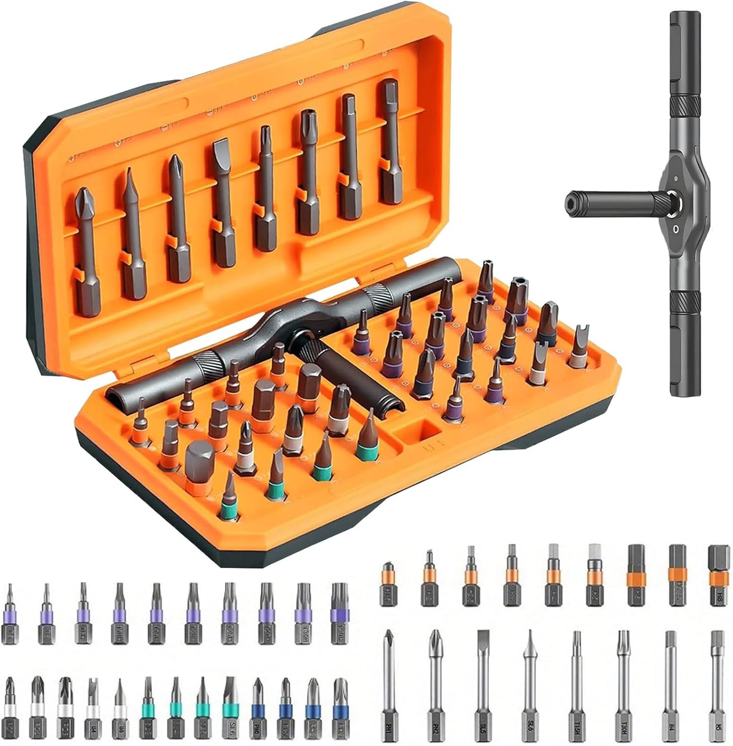 42 in 1 Magnetic Screwdriver, Screwdriver Set, Multi Bit Ratcheting Screwdriver Set with Storage Case Repair Tool Kit for Computer, Eyeglass, Bicycles, Watch, Ring Doorbell, Furniture and DIY (Orange)