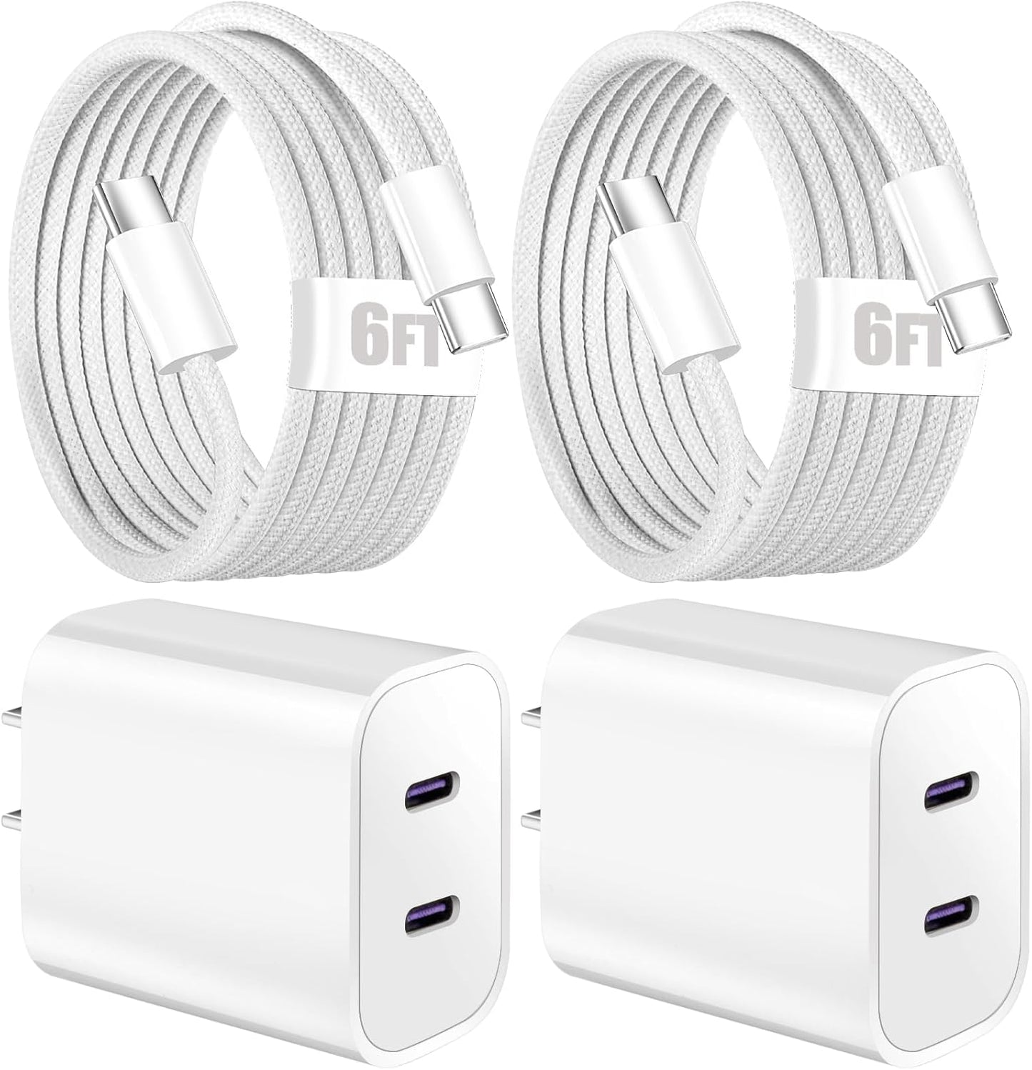 iPhone 16 15 Charger Fast Charging,6FT Woven USB C Charger Fast Charging Cord,2Pack Dual Port USB C Chargers Block,Double Type C Chargers for iPhone 16 Pro Max/16 Pro/16/16e,15 ProMax/15 Plus,iPad Pro