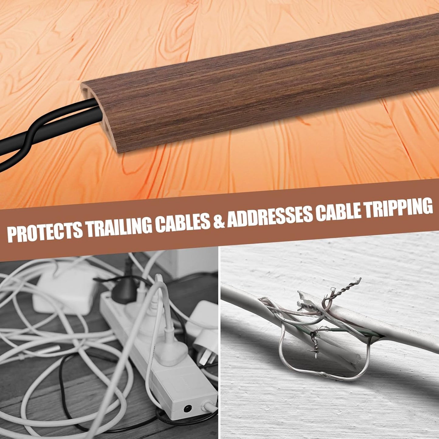Floor Cord Cover Cable Cavity Self Adhesive Cord Hider Floor 10FT Floor Cable Management Power Cord Protector Floor Electric Cord Covers for Offices, Gym, Exhibitions (Misty Brown Wood, 1.18" x 20')