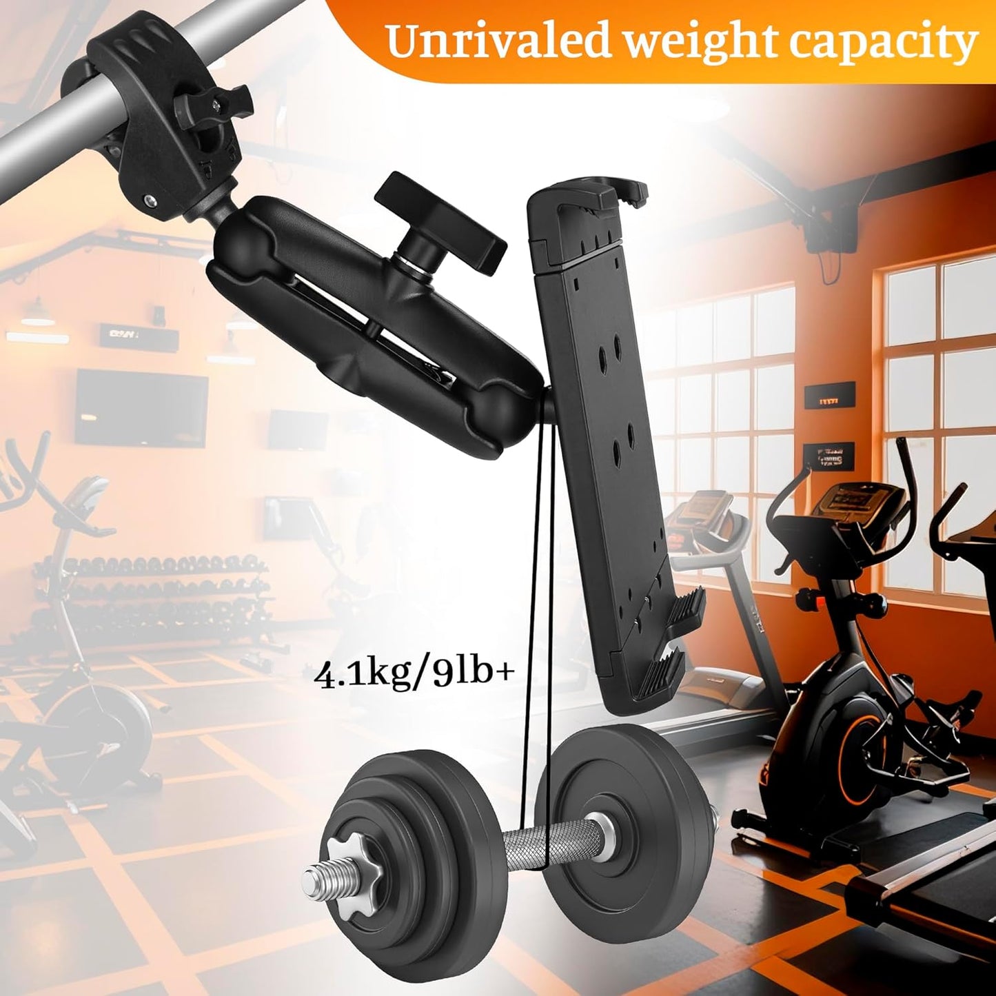 Aluminum iPad Tablet Mount Holder, Kitchen Tablet Holder for UTV/Desk/Chair/Fitness Bike/Mic Stand/Fitness Bike/Road Mountain Bicycle, 360° Adjustable Clamp Compatible with 7.5''-13'' iPad