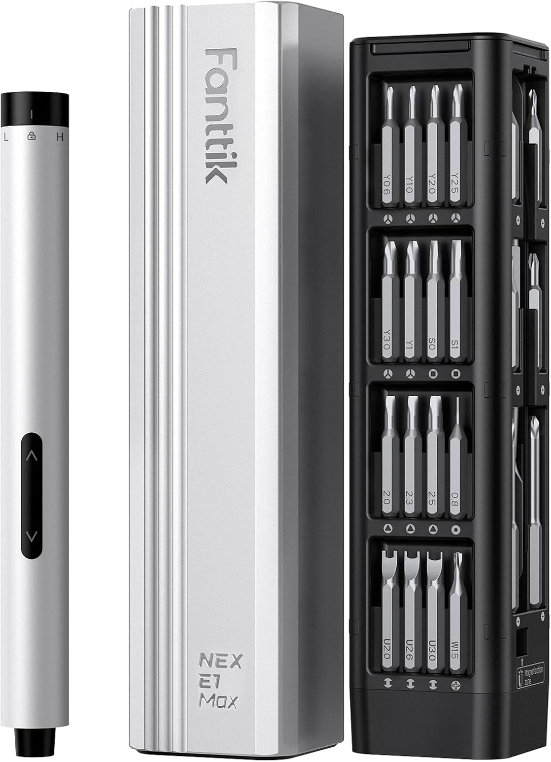 Fanttik E1 Max Electric Screwdriver, Mini Precision Screwdriver Set, 50 Magnetic Bits, Magnetic Storage, 5/32‘’Hex, Repair Tool Kit for Electronics Phone Camera Laptop Watch (Silver)