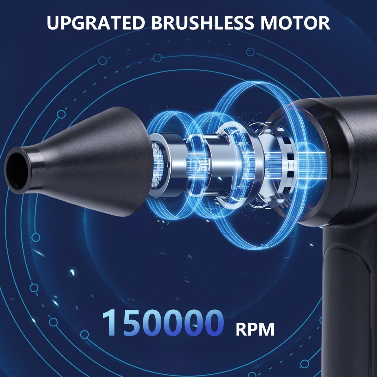 Compressed Air Duster - 150000RPM Brushless Motor, Mini Air Blower for PC Cleaning Kit, Canned Air Duster for Computers, Rechargeable & Portable Compressed Air for Electronics