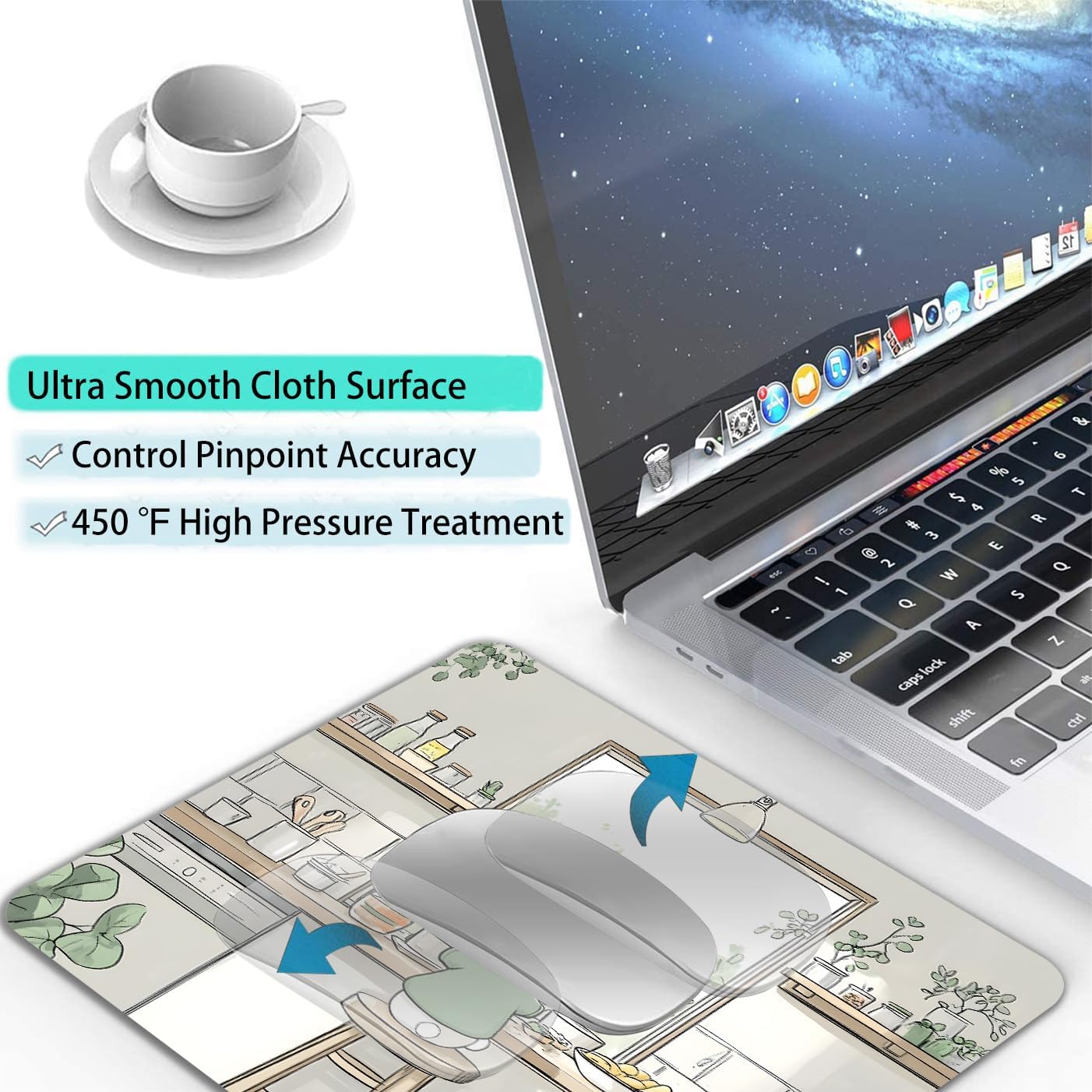 Cute Cartoon Anime Rabbit Custom Mouse Pad with Non-Slip Rubber, Small Square Design for Wireless Laptop & Computer Mouse Pads for Desk, 9.5 x 7.9 inch Smooth Surface for Gaming & Office