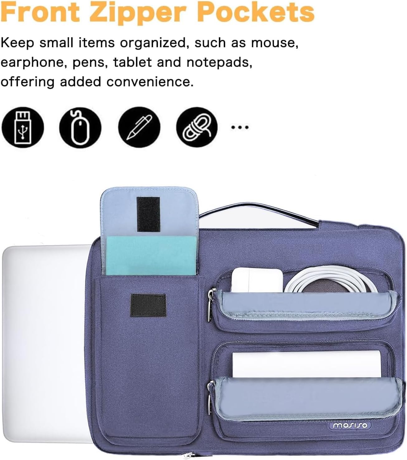 MOSISO 360 Protective Laptop Case 13.3 inch, 13-13.3 inch Laptop Sleeve Compatible with MacBook Air/Pro 13 / Pro 14, HP Dell ASUS Lenovo, Side Open Bag with 2 Raised&1 Flapover Pockets, Lavender Gray