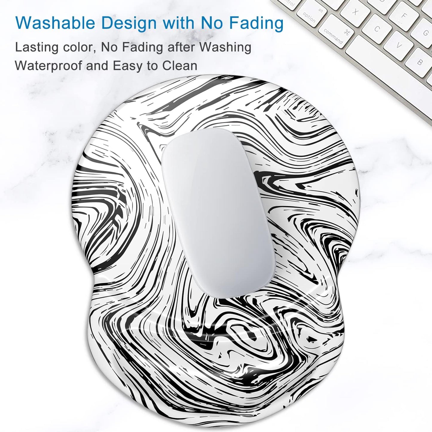 ITNRSIIET Ergonomic Mouse Pad with Gel Wrist Support Small Wrist Rest Smooth Surface Non-Slip PU Base Comfortable Office Supplies Pain Relief, 8.7 x 7.2 inches, Black and White Texture