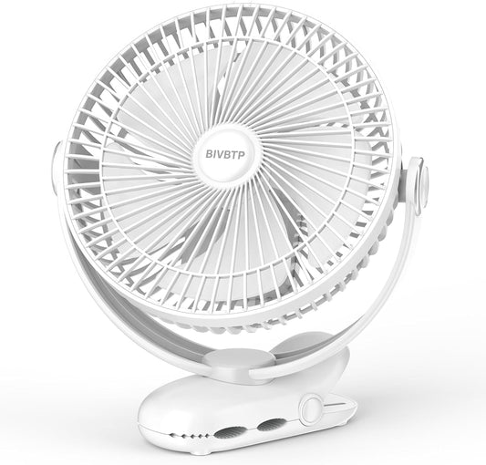 12000mAh Clip on Fan 30H Longest Runtime, 8in Portable Fan Rechargeable, Ultra Quiet with Heavy-Duty Clamp, USB Desk Fans for Golf Cart,Office Desk, Treadmill, Camping, Bedroom