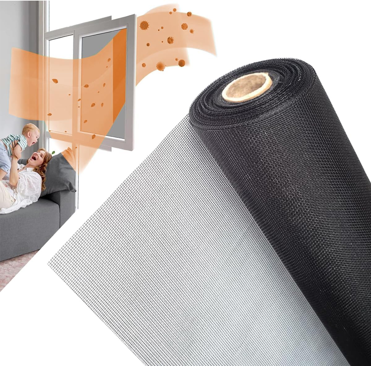 48inch*100ft Window Screens Replacement, Cuttable Fiberglass Roll Screens Door Mesh, Repair Screens Net DIY Screening Mesh Netting Black for Windows, Door, Pool, Porch,Patio