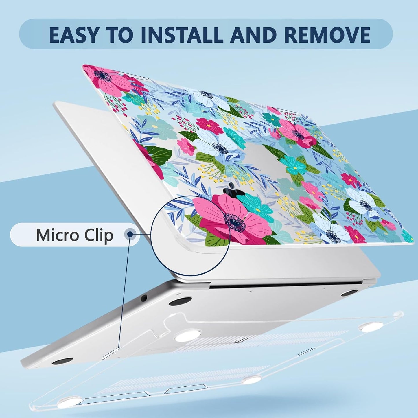 Compatible with MacBook Air 15 inch Case, M4 A3241/M3 A3114/M2 A2941 (Released 2025 to 2023), Hard Shell, Keyboard Cover, Screen Protector, Webcam Cover & Type-C Adapter, Colored Flowers