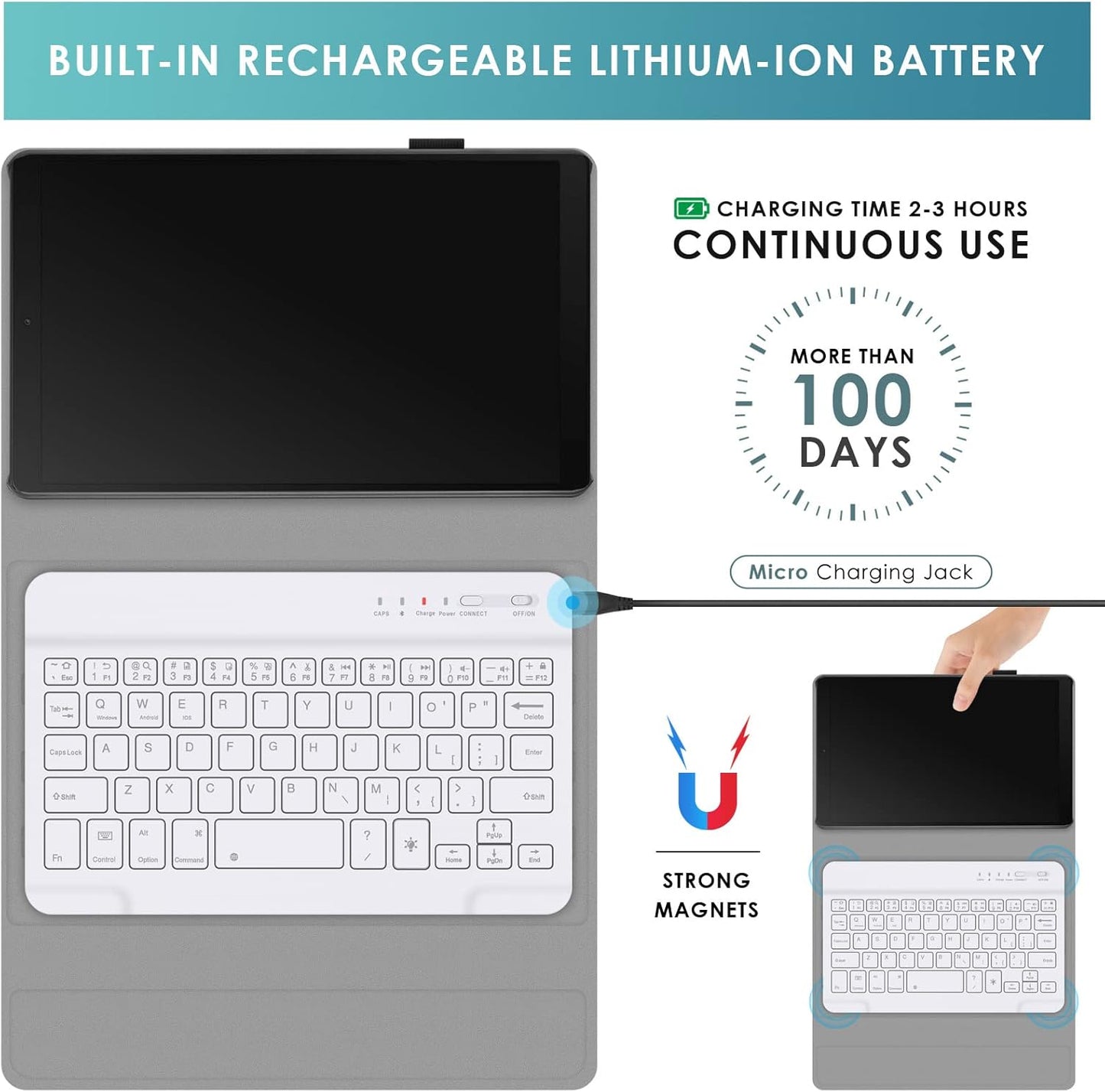 DETUOSI Backlit Keyboard Case for Samsung Galaxy Tab A7 Lite 8.7" 2021 (SM-T220/T227U) with S Pen Holder, 3 Viewing Angles Folio Leather Book Cover with Magnetic Closure + Wireless Keyboard Detachable