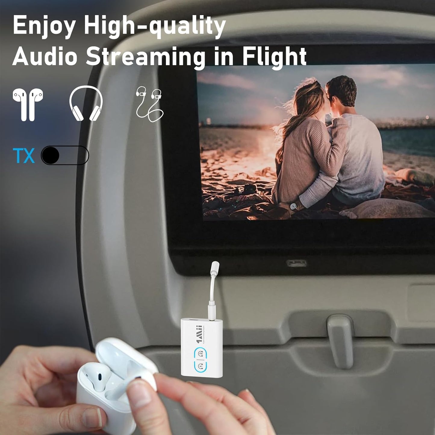 1Mii Bluetooth Transmitter Receiver for TV/Airplane to Headphones, Bluetooth 5.3 AUX/RCA Audio Adapter with AptX Adaptive/Low Latency/HD Audio, Dual Link, Wireless Receiver for Home Stereo, Boat, Gym