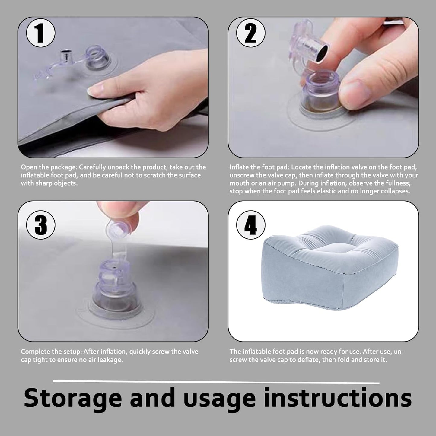 Inflatable Foot Rest Pillow - Portable, Non-Slip Base for Desk, Office Chair, Travel & Bed - Ergonomic Foot Support & Comfort (Grey)