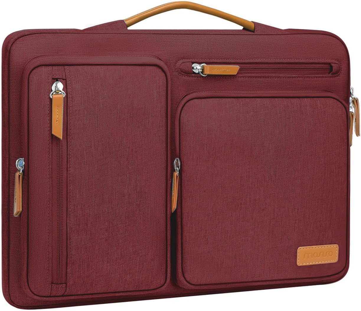 MOSISO 360 Protective Laptop Case 15 inch, 15 inch Laptop Sleeve Compatible with MacBook Air M4 M3 M2 2025 2024 2023, Dell XPS Plus, Side Open Carrying Case with 4 Zipper Pockets&Handle, Wine Red