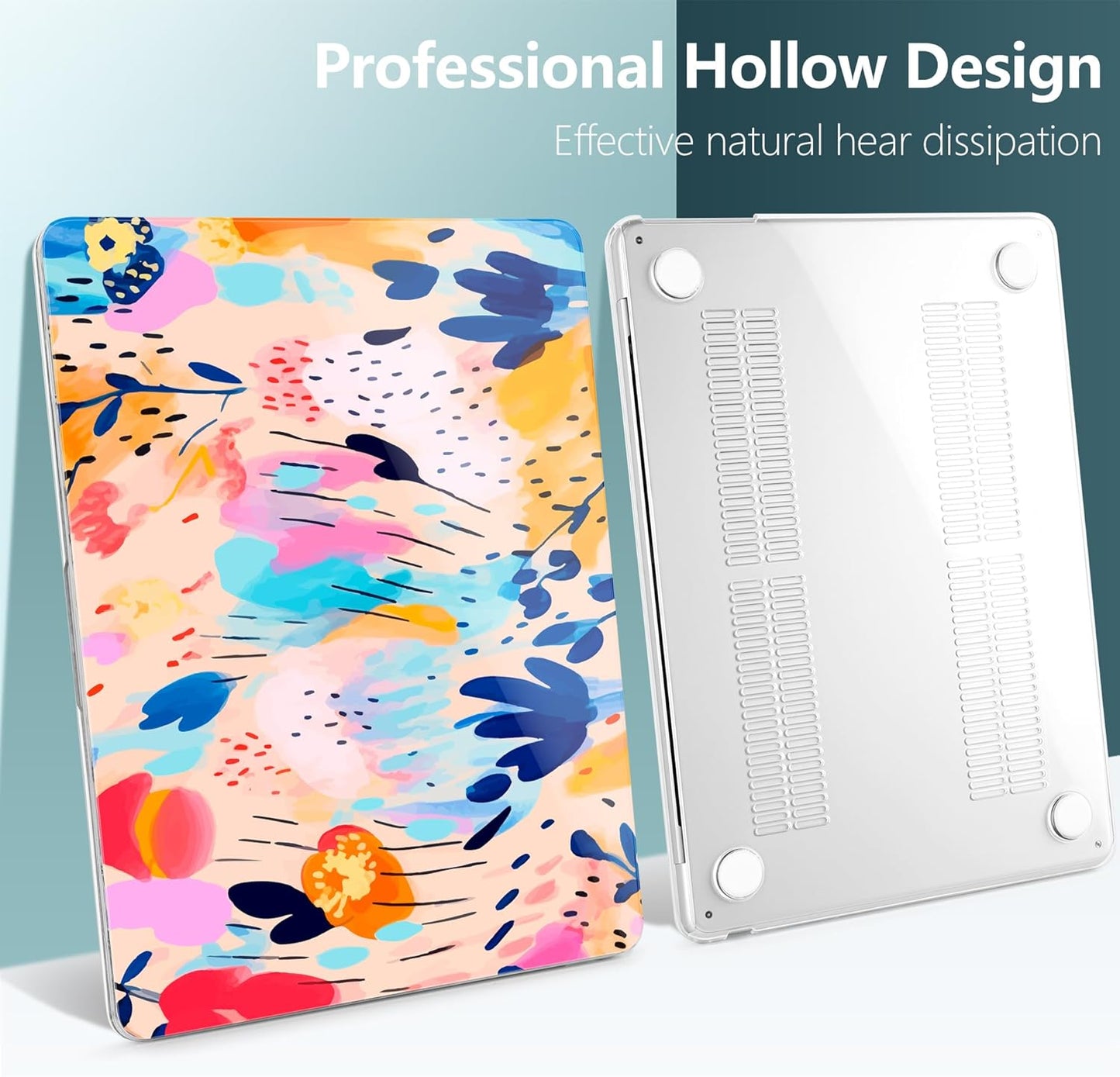 TWOLSKOO Compatible with M4 MacBook Air 15 inch Case 2025-2023 Released Model M4 A3241 M3 A3114 M2 A2941, Plastic Hard Shell & Screen Protector & Keyboard Cover &Type C Adapter, Bright Abstract Floral