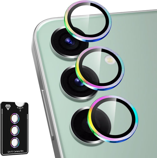 for Samsung Galaxy S24 FE Camera Lens Protector, Individual Metal Ring Tempered Glass Lens Cover, [Strong Adsorption] Scratch Resistant Ultra-Thin HD Clear Lens Cover, 1 Set-Colorful