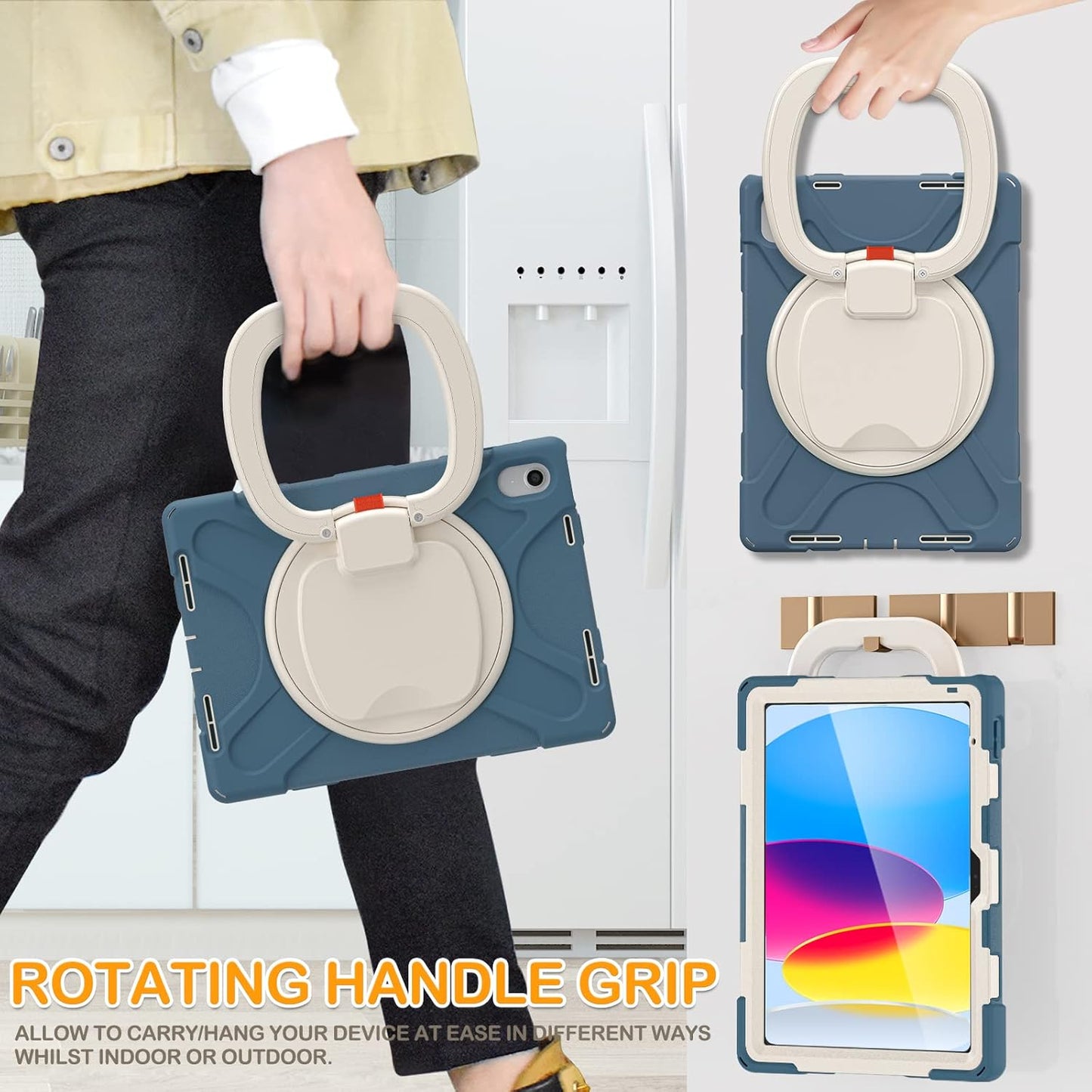 BRAECN Case for iPad (A16) 11th/10th Generation 11”/10.9'' 2025/2022-Heavy Duty Silicone Cover with Screen Protector/Pencil Holder/Rotating Handle Grip/Kickstand/Shoulder Strap, Cornflower Blue