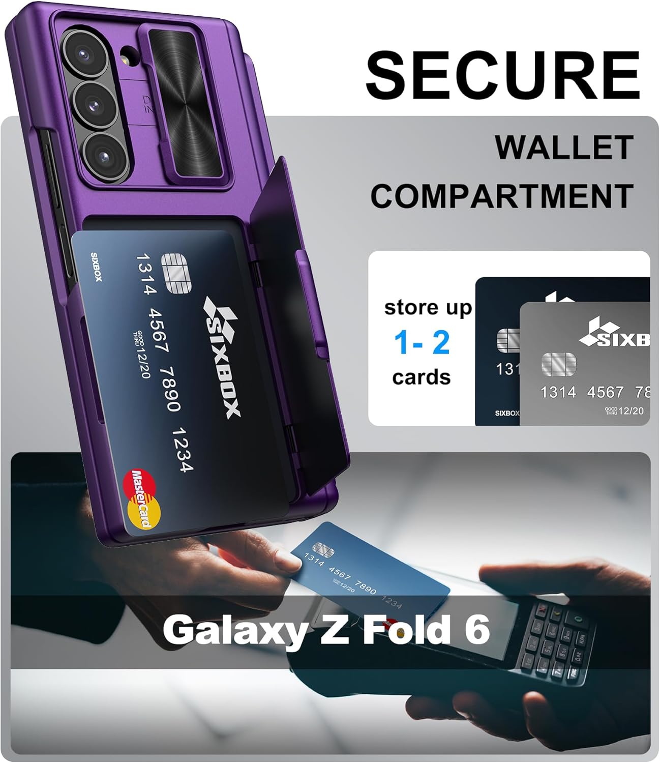 for Samsung Galaxy Z Fold 6 Case with S Pen Holder & Card Holder & Screen Protector, Built-in Hinge Protection & Sliding Camera Lens Cover, Durable Wallet Phone Case for Z Fold 6, Dark Purple
