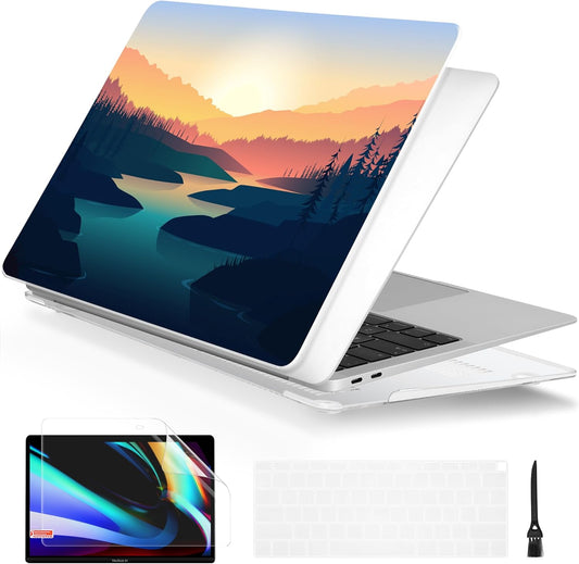 Batianda Design Case for M1 MacBook Air 13 Inch Model A2337 M1 A2179 A1932 2021 2020 2019 Release,3D Painted Landscape Series Hard Shell with Keyboard Cover & Screen Protector, Dawn