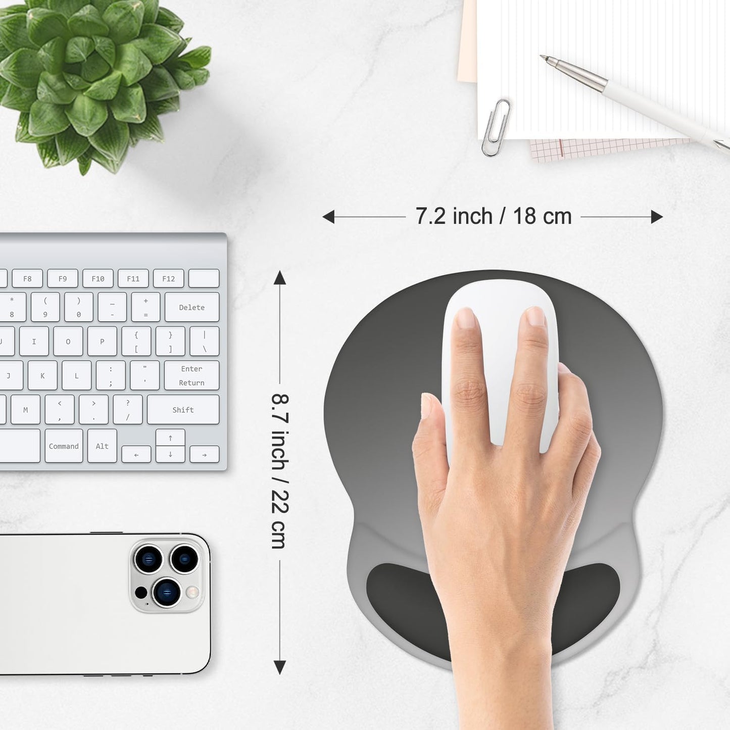 ITNRSIIET Ergonomic Mouse Pad with Comfort Gel Wrist Rest, Non-Slip PU Base, Smooth Textured Surface, Reduces Hand Fatigue & Wrist Pain, 8.7 x 7.2 Inch for Office Gaming Home, Gray Gradient