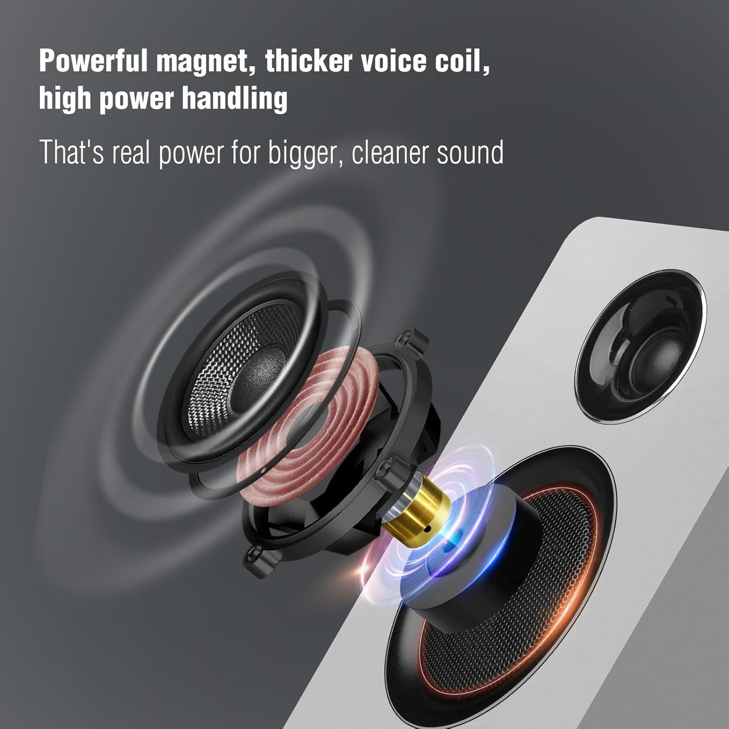 Computer Speakers for Desktop PC, Active Bookshelf Speaker with 3‘’ Carbon Fiber Woofer and Silk Film Tweeter ,Supports Bluetooth 5.3, USB-C, AUX/RCA Input for Record Player TV - White Stereo Set