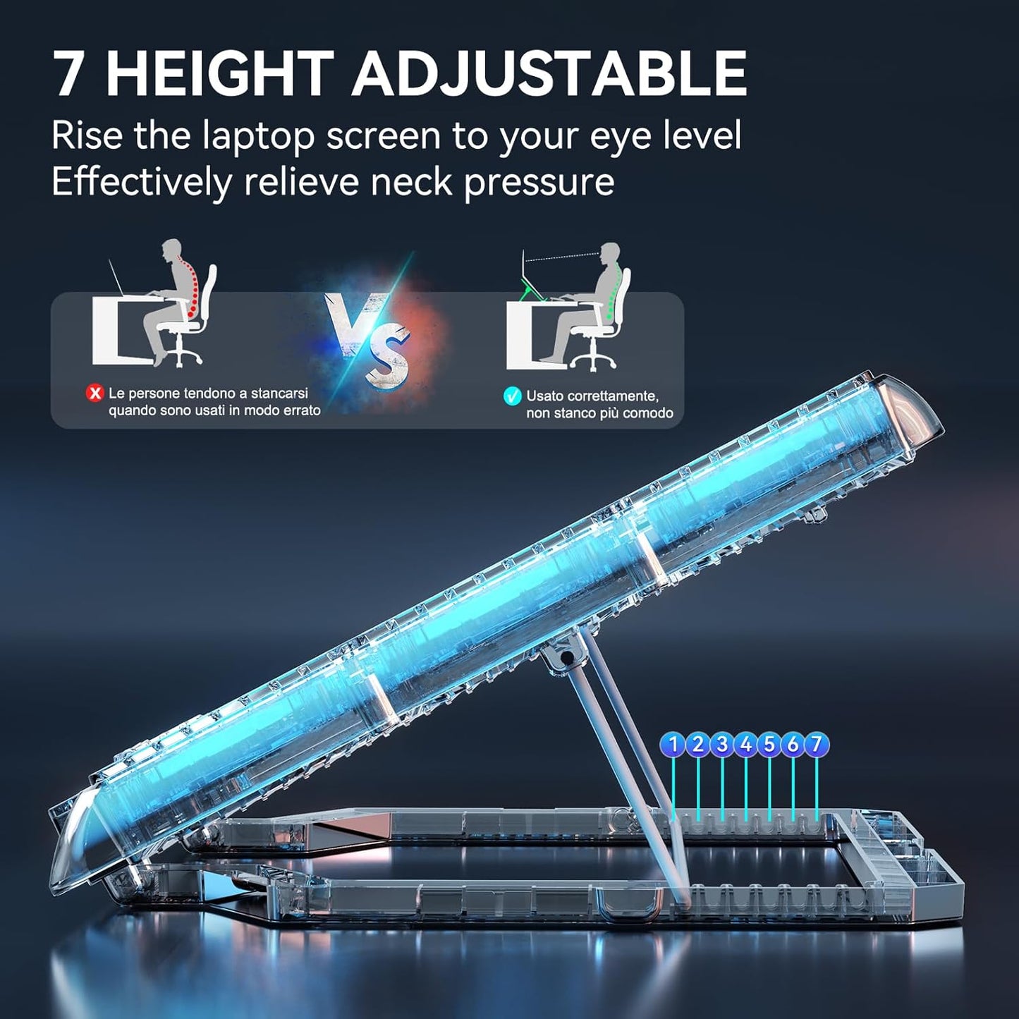 ICE COOREL Gaming Laptop Cooling Pad with 15 RGB Cooling Fans, Fully Transparent Laptop Fan Cooler Pad for 15-21 Inch, Gaming Laptop Cooler Stand with 8 Height Adjustable, USB Port and Type-C Port