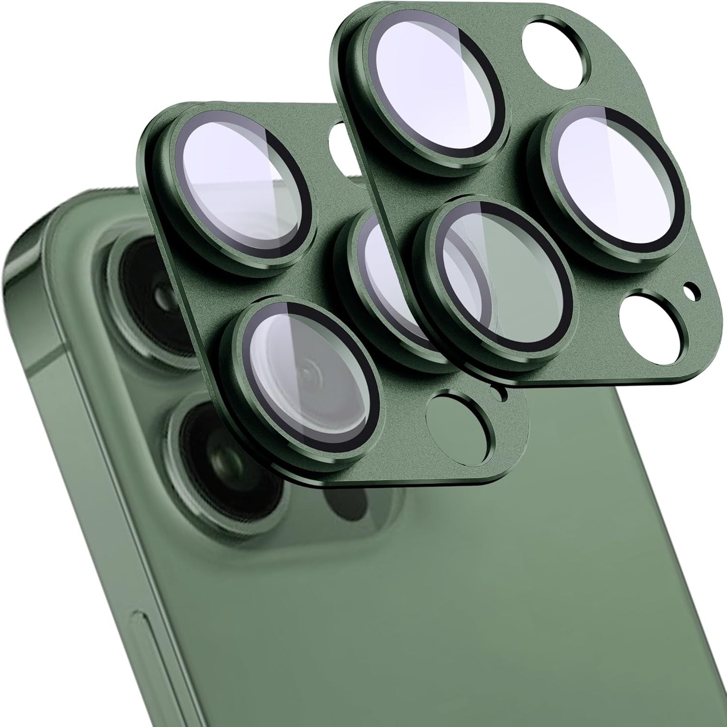 2 Pack Camera Lens Protector for iPhone 13 Pro/iPhone 13 Pro Max,[Not Easy to Breakn ] AR Tempered Glass Strong Adsorption Metal Camera Cover Screen-Dark Green