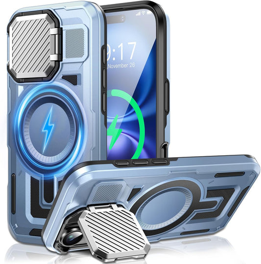 Camera Stand Case for iPhone 16 Plus, [Compatible with Mag Safe] [Lens Cover] 2024 Version Military Grade Protective Soft Case for iPhone 16 Plus 6.7 inch Men Women,Blue
