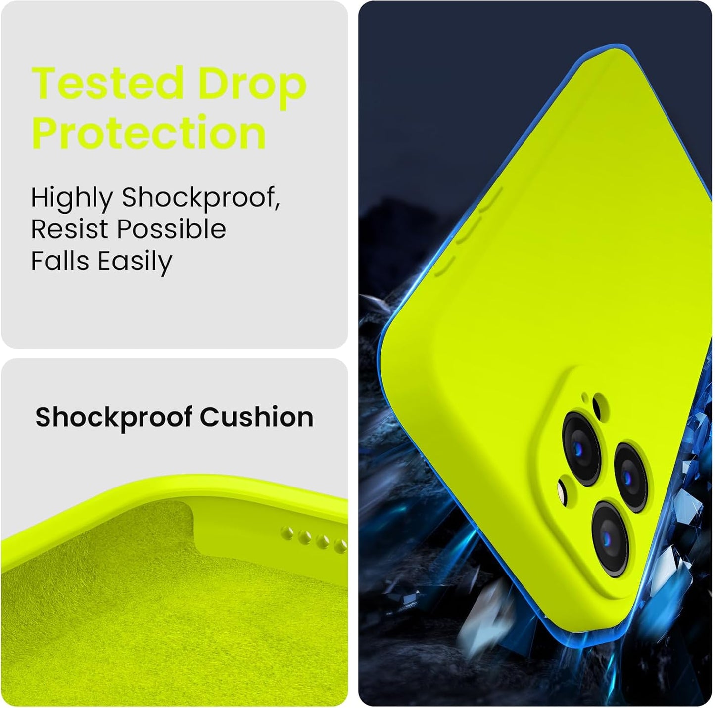 FireNova Designed for iPhone 15 Pro Max Case, Silicone Upgraded [Camera Protection] Phone Case with [2 Screen Protectors], Soft Anti-Scratch Microfiber Lining Inside, 6.7 inch, Fluorescent Green